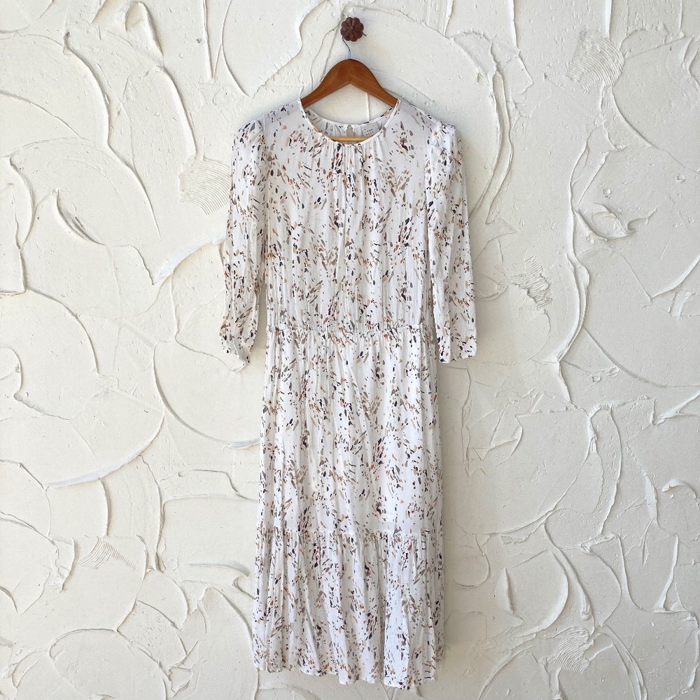 A New Day White Midi Dress with Brown Fleck Print